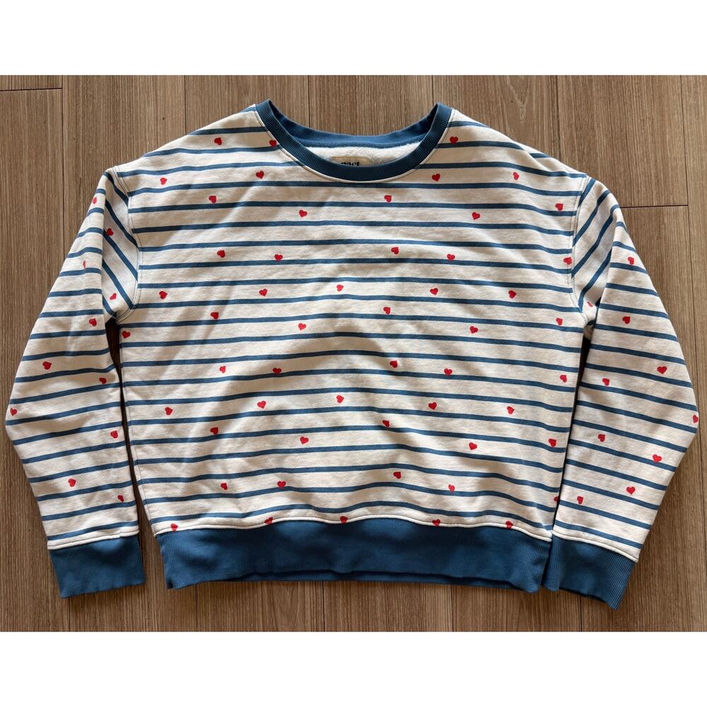 Pact Size M 100% Organic Cotton Striped Heart Sweatshirt Crewneck Pullover